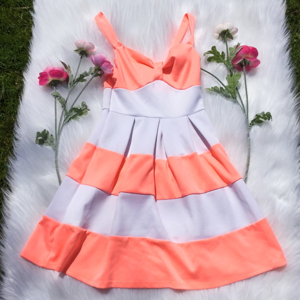 Rue21 Neon Coral Stripe Bow Dress
